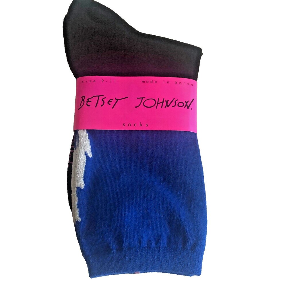 Vintage Betsey Johnson Ankle Socks Ladies Lightning Bolt Heart 9-11 Blue Black